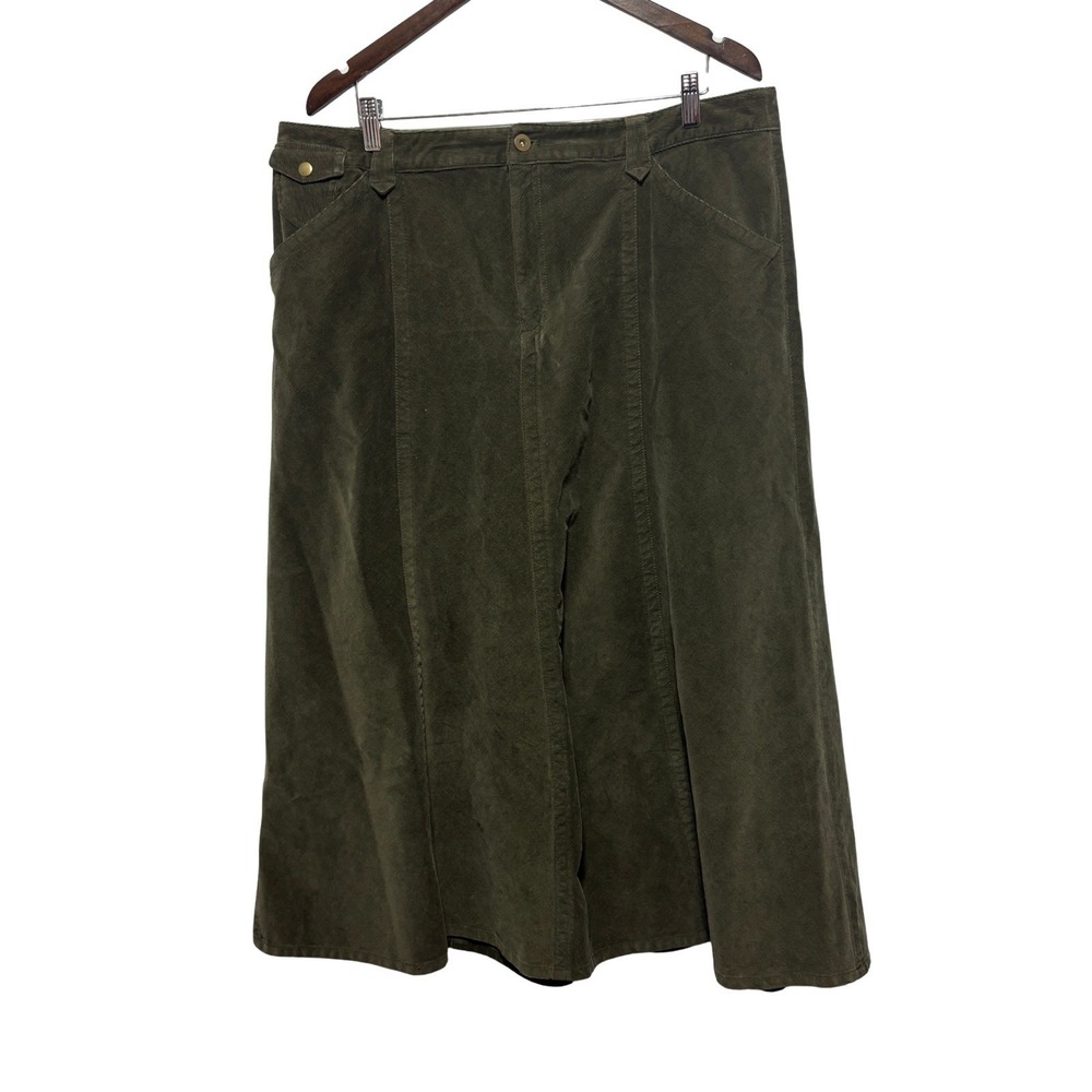 Eddie Bauer Skirt Womens 20W Olive Green Corduroy Modest Midi Stretch A Line